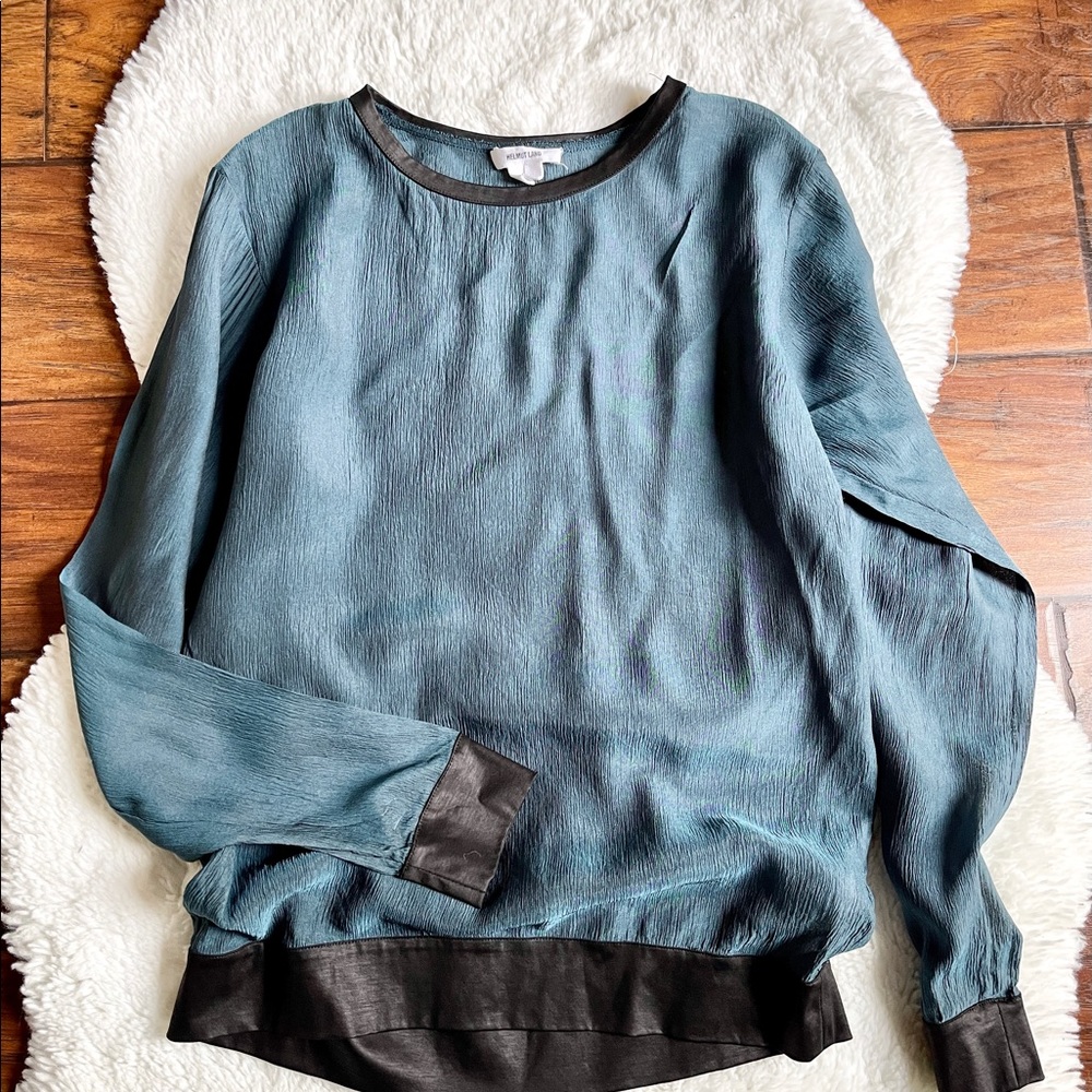 Helmet Lang size petite emerald green silk top